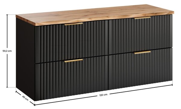 Comad Závesná skrinka Casad Príroda s doskou 120 cm čierna/dub wotan