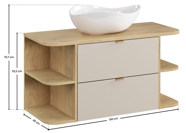 Comad Závesná skrinka Dalia Cashmere Ovalia s doskou a umývadlom 100 cm kašmírová/dub cremona