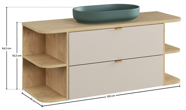 Comad Závesná skrinka Dalia Cashmere River s doskou a umývadlom 120 cm kašmírová/dub cremona