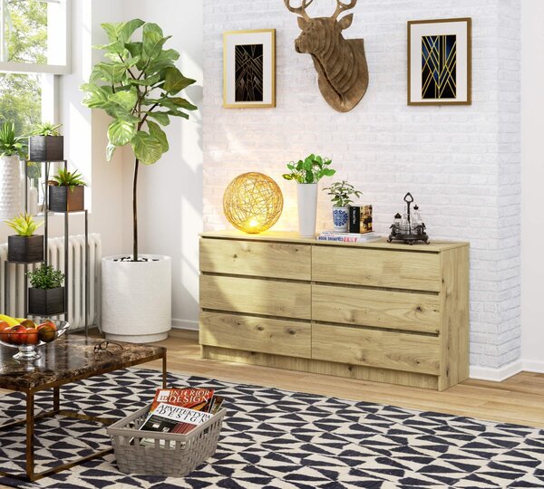 Ak furniture Komoda Kuba 160 cm 6 zásuviek dub artisan