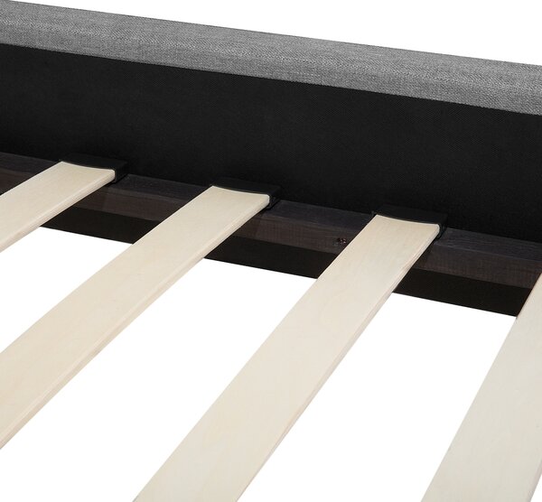 Posteľ sivá 140 x 200 cm čalúnený rám postele s čelom a roštom dvojlôžková klasický dizajn