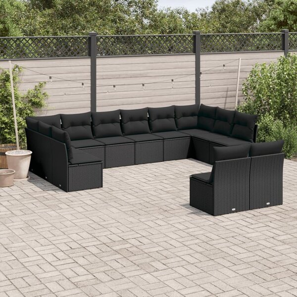 Maison Exclusive - 12-dielna záhradná súprava pohoviek s vankúmi ierna polyratan