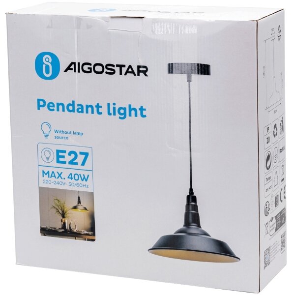 Aigostar - LED luster na lanku 1xE27/60W/230V pr. 36 cm čierna