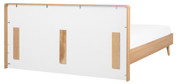 Posteľ svetlé drevo biela MDF 160 x 200 cm lamelový rošt s čelom moderný škandinávsky štýl spálňa