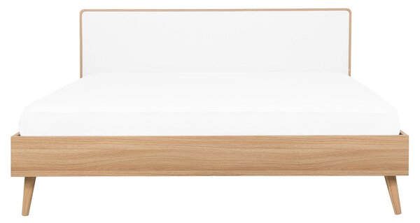 Posteľ svetlé drevo biela MDF 160 x 200 cm lamelový rošt s čelom moderný škandinávsky štýl spálňa