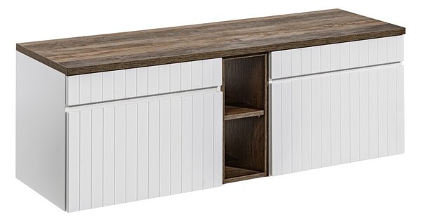 Comad Závesná skrinka Ikonická s doskou 140 cm biela/dub santa fe vintage