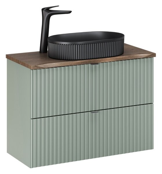 Comad Závesná skrinka Line Reed Green Beyond s doskou a umývadlom 80 cm zelená/dub casella