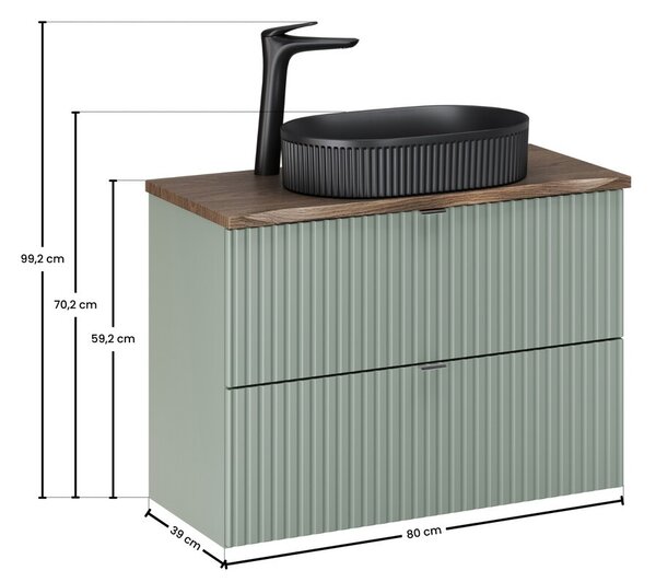 Comad Závesná skrinka Line Reed Green Beyond s doskou a umývadlom 80 cm zelená/dub casella