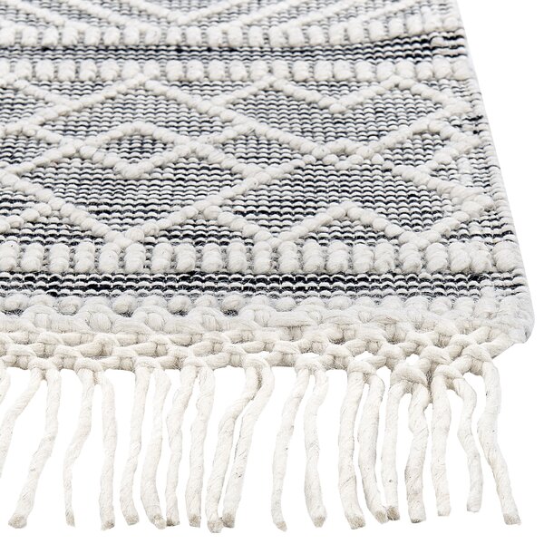 Koberec čierna/biela vlnený 160 x 230 cm obdĺžnikový geometrický vzor moderný štýl obývacia izba spálňa