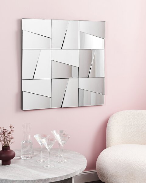 Nástenné zrkadlo strieborné sklo a MDF 80 x 80 cm štvorcové moderný štýl obývacia izba chodba