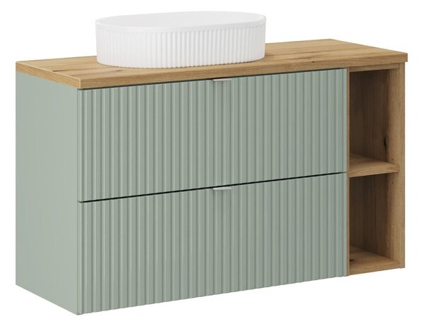 Comad Závesná skrinka Line Reed Green s doskou a umývadlom 100 cm zelená/dub evoke