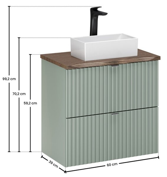 Comad Závesná skrinka Line Reed Green Gaja s doskou a umývadlom 60 cm zelená/dub casella