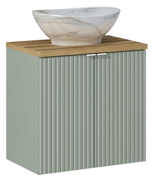 Comad Závesná skrinka Line Reed Green s doskou a umývadlom 60 cm zelená/dub evoke