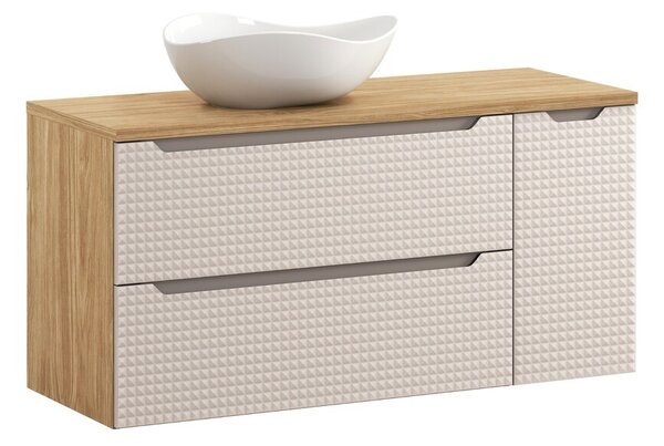 Comad Závesná skrinka Luxor Beige s doskou a umývadlom 120 cm béžová/dub olejovaný