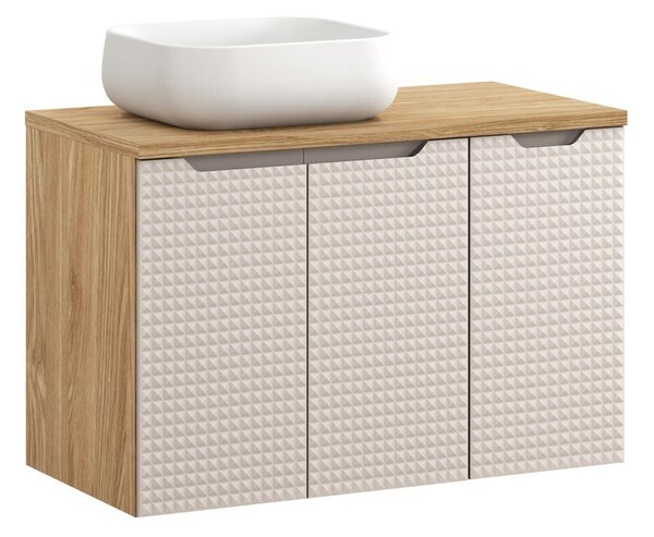Comad Závesná skrinka Luxor Beige s doskou a umývadlom 90 cm béžová/dub olejovaný