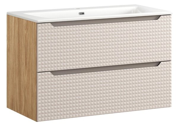 Comad Závesná skrinka Luxor Beige so zápustným umývadlom 90 cm béžová/dub olejovaný