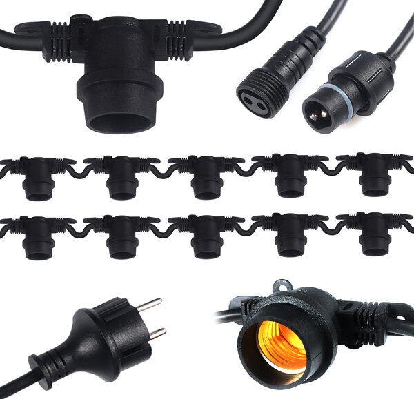 LED záhradný veniec 5m 5xE27 ST14 max 700W IP44 čierny