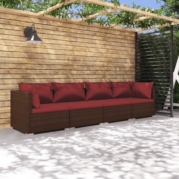 Maison Exclusive – 4-dielna záhradná súprava s poduškami Poly Rattan hnedá