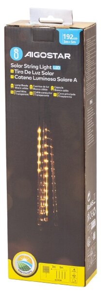 Aigostar - LED Solárny vianočný reťaz 192xLED/8m IP65 teplá biela