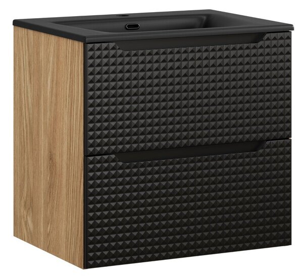 Comad Závesná skrinka Luxor Black Sky I so zápustným umývadlom 60 cm čierna/dub olejovaný