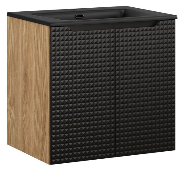 Comad Závesná skrinka Luxor Black Sky II so zápustným umývadlom 60 cm čierna/dub olejovaný