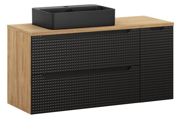 Comad Závesná skrinka Luxor Black Trust s doskou a umývadlom 120 cm čierna/dub olejovaný