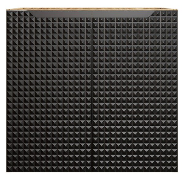 Comad Závesná skrinka Luxor Black s doskou a umývadlom 90 cm čierna/dub olejovaný