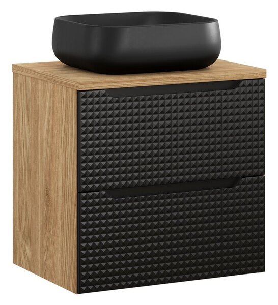 Comad Závesná skrinka Luxor Black Nika s doskou a umývadlom 60 cm čierna/dub olejovaný