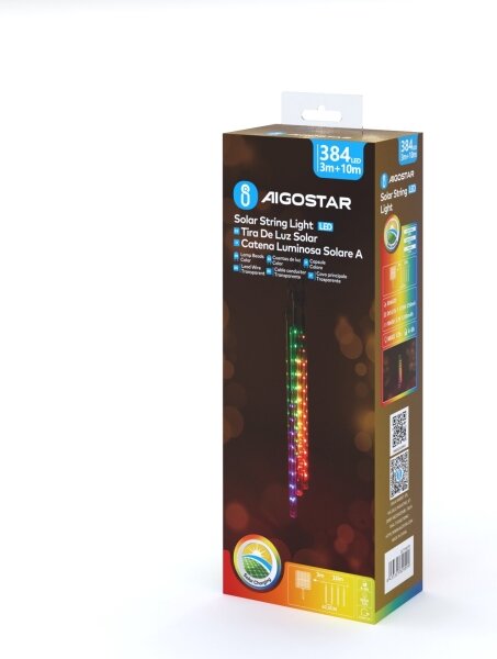 Aigostar - LED sončni niz lučk, 384 LED / 13 m, IP65, večbarven