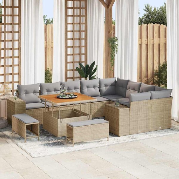 Maison Exclusive - Záhradná súprava s vankúmi 12 ks Béová Poly-rattan