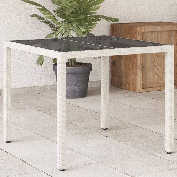 Maison Exclusive - Záhradný stôl so sklenenou doskou Biela 90x90x75 cm Poly ratan