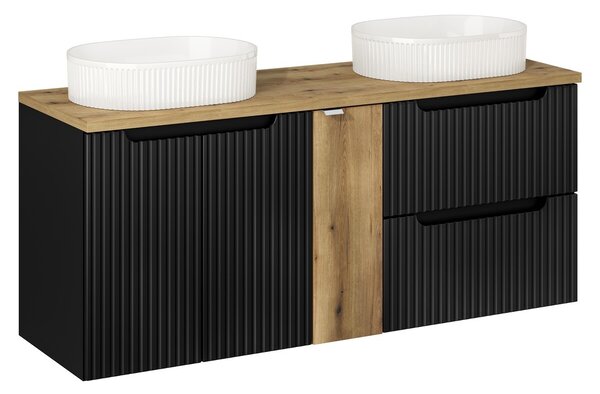 Comad Závesná skrinka Nova Black Beyond s doskou a umývadlami 140 cm čierna/dub evoke