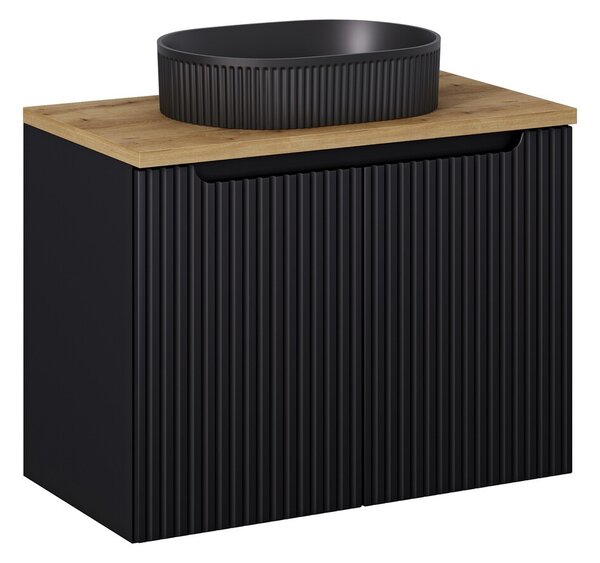 Comad Závesná skrinka Nova Black II s doskou a umývadlom 80 cm čierna/dub evoke