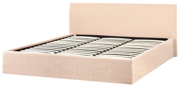 Posteľ béžová buklé čalúnenie 180 x 200 cm prešívané čelo lamelový rošt s úložným priestorom moderný štýl spálňa