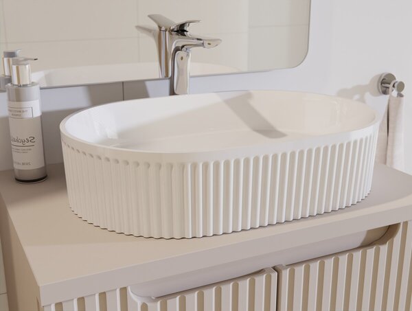 Comad Závesná skrinka Nova Cashmere Beyond I s doskou a umývadlom 80 cm kašmírová/dub casella