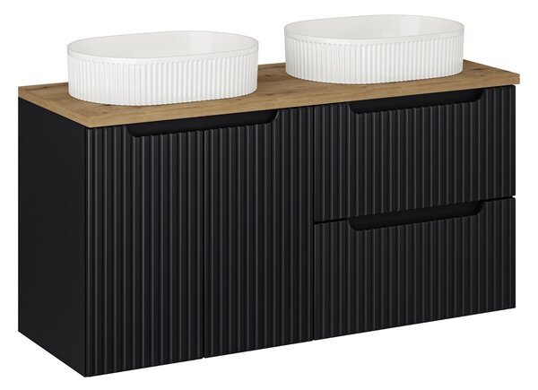 Comad Závesná skrinka Nova Black Beyond s doskou a umývadlom 120 cm čierna/dub evoke