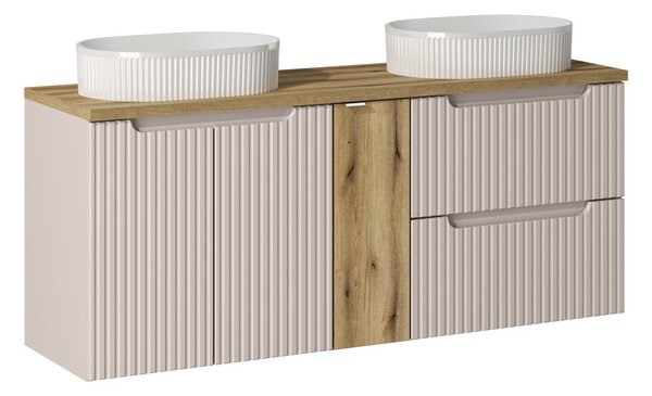Comad Závesná skrinka Nova Cashmere Beyond 5 s doskou a umývadlami 140 cm kašmír/dub coast evoke