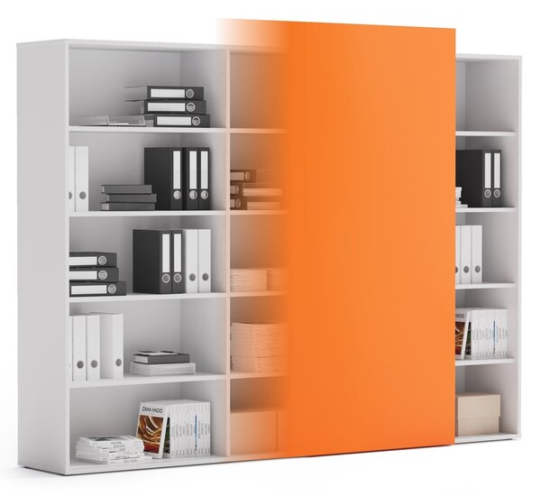 Kancelársky regál s posuvným panelom BLOCK, 2390 x 400 x 1748, oranžová