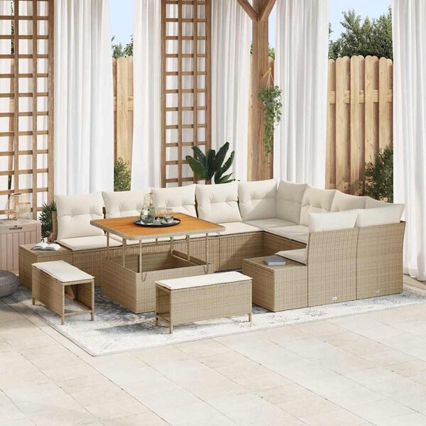 Maison Exclusive - Záhradná súprava s vankúmi 12 ks Béová Poly-rattan