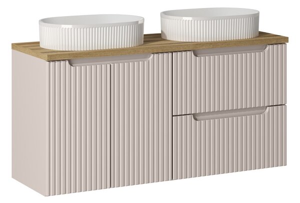 Comad Závesná skrinka Nova Cashmere Beyond s doskou a umývadlami 120 cm kašmírová/dub evoke