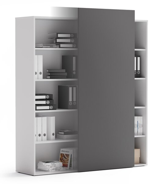 Kancelársky regál s posuvným panelom BLOCK, 1600 × 400 × 1748 mm, grafitová