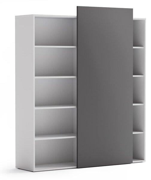 Kancelársky regál s posuvným panelom BLOCK, 1600 × 400 × 1748 mm, grafitová