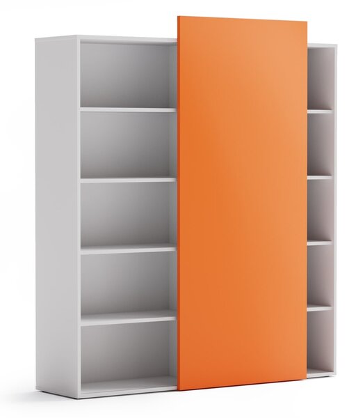 Kancelársky regál s posuvným panelom BLOCK, 1600 × 400 × 1748 mm, oranžová