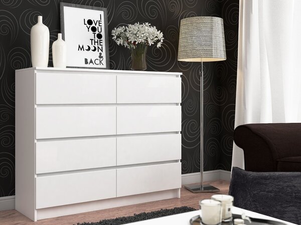 Ak furniture Komoda Kuba 120 cm 8 zásuviek biela