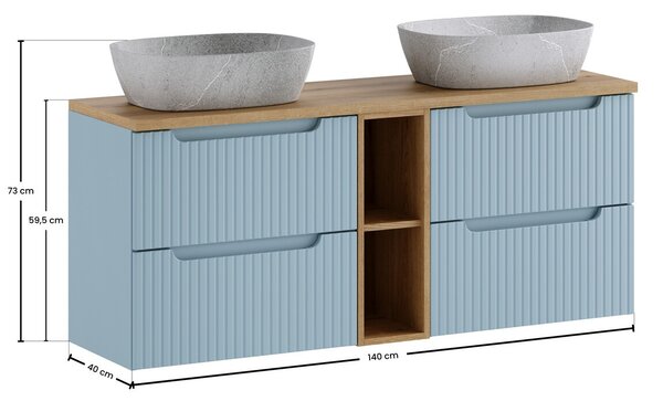 Comad Závesná skrinka Nova Denim Anna s doskou a umývadlami 140 cm modrá/dub coast evoke