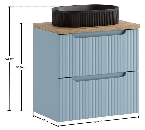 Comad Závesná skrinka Nova Denim s doskou a umývadlom 60 cm modrá/dub coast evoke
