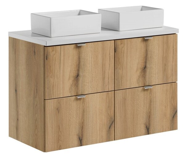 Comad Závesná skrinka Nova Oak Gaja s doskou a umývadlami 100 cm dub evoke/biela