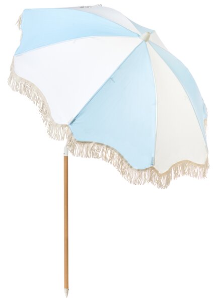Záhradný slnečník svetlomodrý tyč z bukového dreva ⌀ 150 cm okrúhly nastaviteľný UV odolný retro štýl exteriér