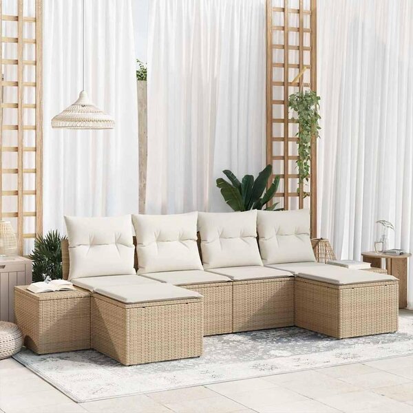 Maison Exclusive - Záhradná súprava s vankúmi 6 ks Béová Poly-rattan