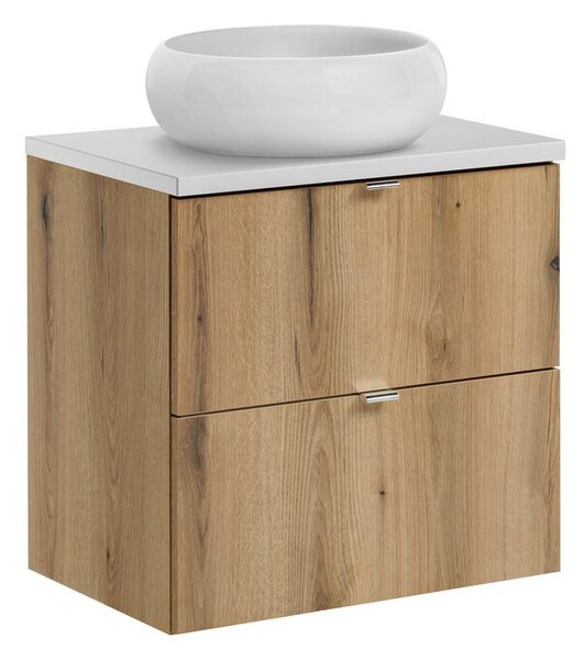 Comad Závesná skrinka Nova Oak Wiki s doskou a umývadlom 60 cm dub evoke/biela